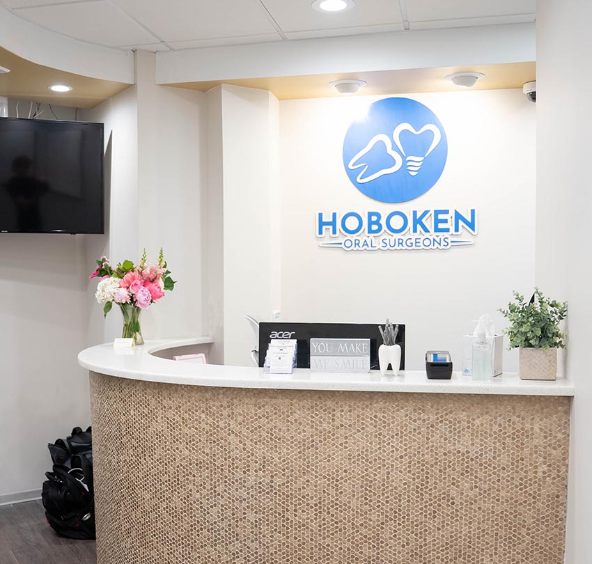The front desk of the NYNJOS Hoboken dental office.